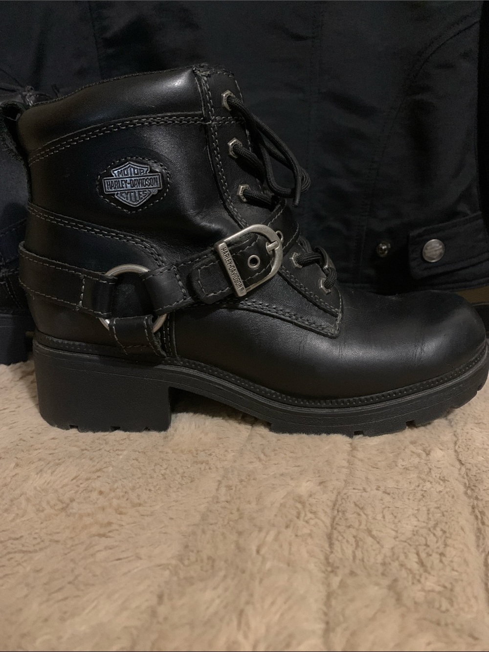Harley-Davidson Black Leather Lace-Up Moto Harness Boots - Picture 2 of 14